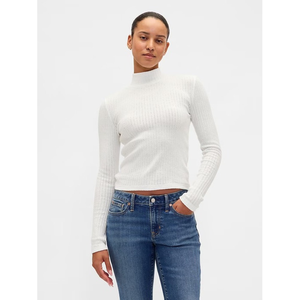 Gap Pointelle Rib Crop Turtleneck White Long Sleeve Knit Top XXL 874458-05-1